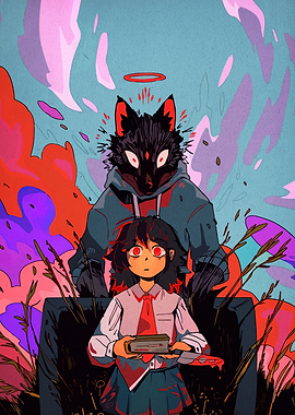 Anime Girl with Wolf Guardian