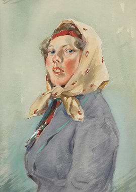 Woman with Headscarf Portrait Painting