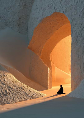 Meditating Figure in a Stone Archway