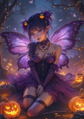 Halloween Fairy with Pumpkins