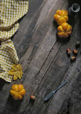 Autumn Still Life with Pumpkins and Acorns