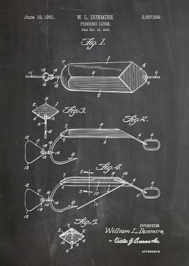 Fishing Lure Patent Blueprint Art