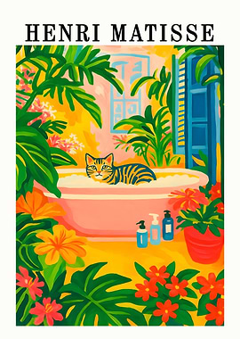 Henri Matisse Style Cat in Bathtub