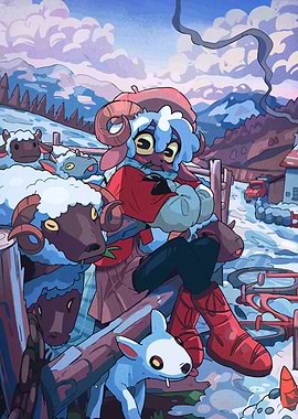 Cartoon Sheep Character in Snowy Landscape