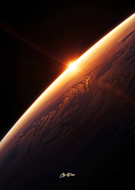 Sunrise over a planet in space