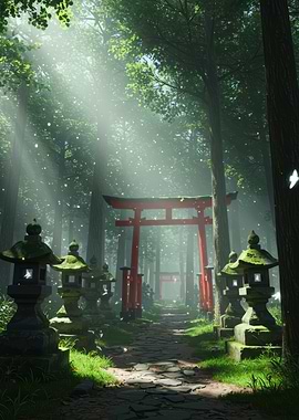 Japanese Torii Gate in Forest
