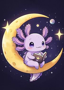 Axolotl Reading on the Moon