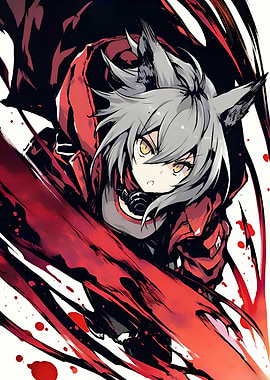 Anime Girl with Wolf Ears and Red