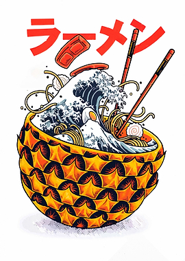 Pineapple Ramen Bowl with Great Wave