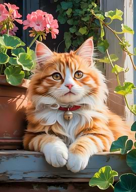 Ginger Cat with Flowers