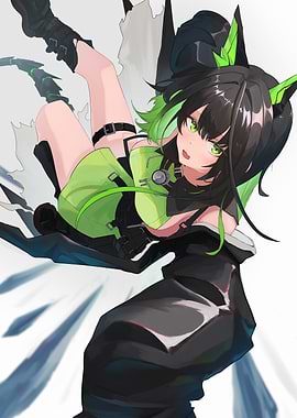 Anime Girl with Green Accents