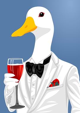 Duck in Tuxedo with Wine Glass