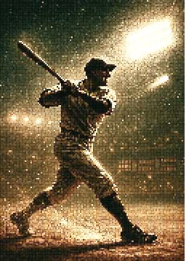 Baseball Player Hitting Ball with Bat