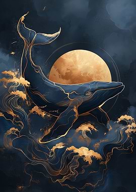 Whale Kintsugi Golden Moon