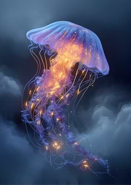 Glowing Jellyfish in Deep Blue Sea