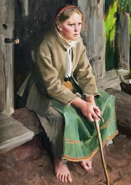 Young Woman with Stick, Painting