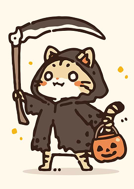 Cute Cat Grim Reaper Halloween