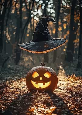 Halloween Pumpkin and Witch Hat