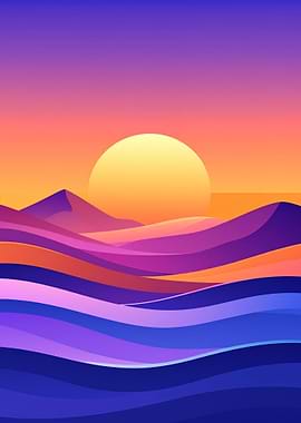Abstract Sunset Landscape with Waves