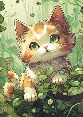 Cute Kitten in Clover Patch