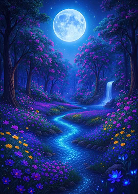 Enchanted Moonlight River Landscape