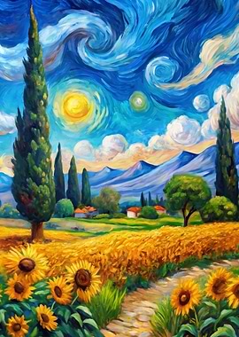 Sunflower Field Landscape Painting