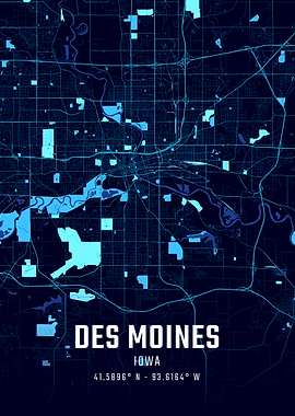 Des Moines Midnight City Map