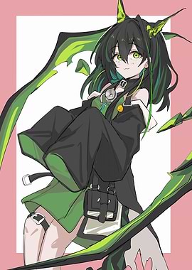 Anime Girl with Green Accents