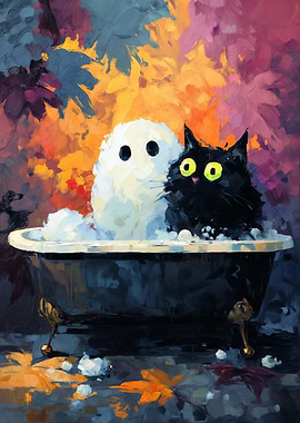 Halloween Bath: Ghost and Black Cat