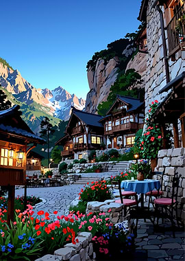 Charming Mountain Village Scene