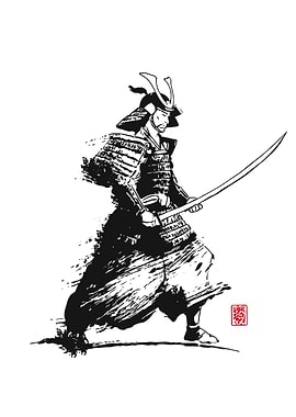 Samurai Warrior Ink Illustration