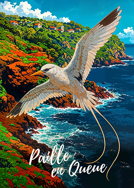 Paille en Queue Bird Over Coastline