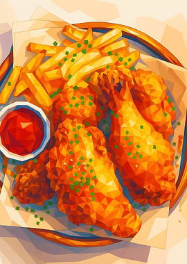 Low Poly Fried Chicken and Fries