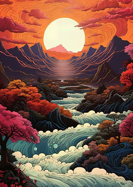 River Landscape with Rising Sun