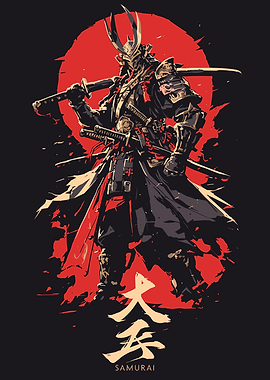 Samurai Warrior with Red Sun