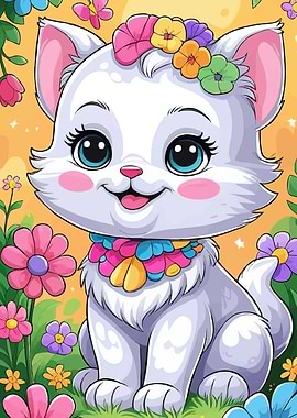 Kitten with Flowers