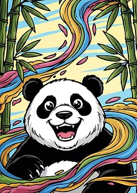 Happy Panda Colorful Swirls