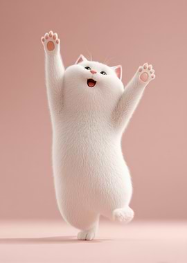 Happy White Cat Reaching Up