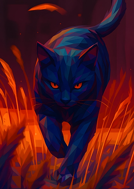 Geometric Cat in Fiery Field