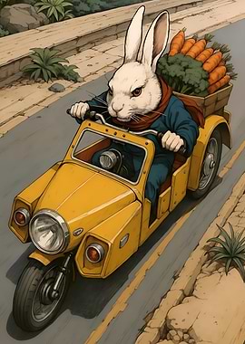 Abstract Fantasy #119 - Rabbit on a Yellow Three-Wheeler