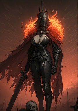 Female Knight with Flaming Aura