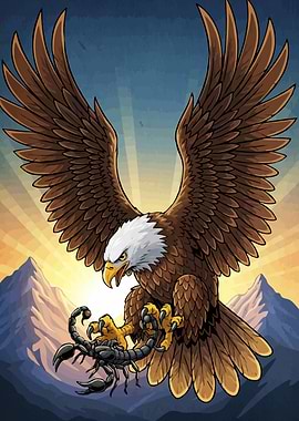 Eagle and Scorpion Cartoon Illustration