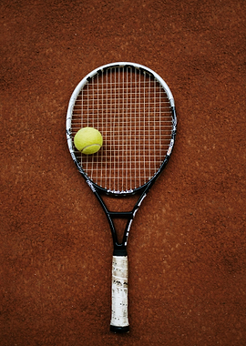 Tennis Racket and Ball on Court