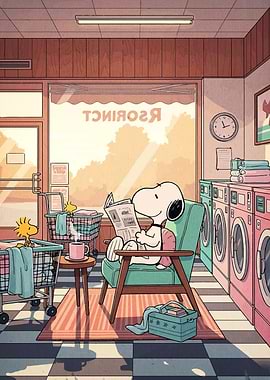 Snoopy and Woodstock at the Laundromat