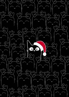Christmas Cat in Reindeer Crowd