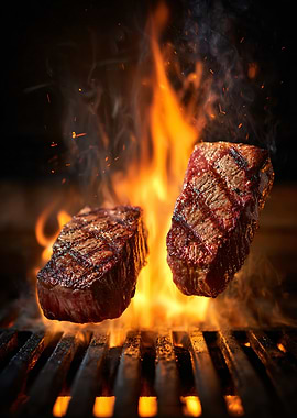 Grilled Steaks with Flames