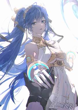 Anime Girl with Blue Hair and Magic