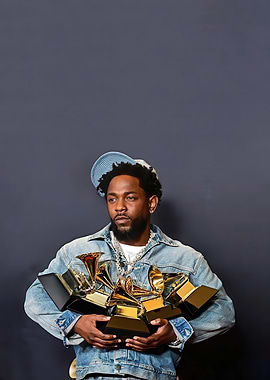 Kendrick Lamar with Grammy Awards