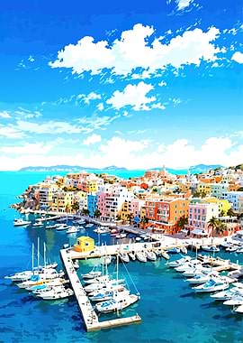 Colorful Coastal Town with Marina