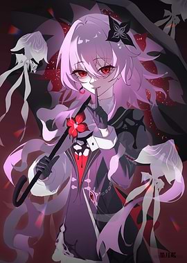 Anime Girl with Umbrella, Red Eyes